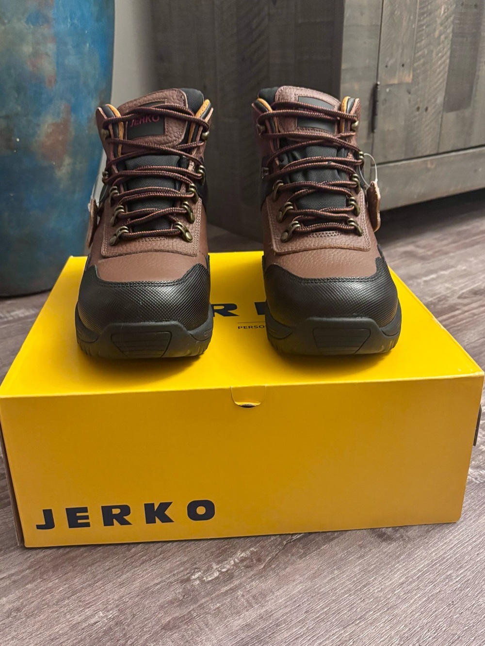Men's Brown and Black Lace-Up Work Boots